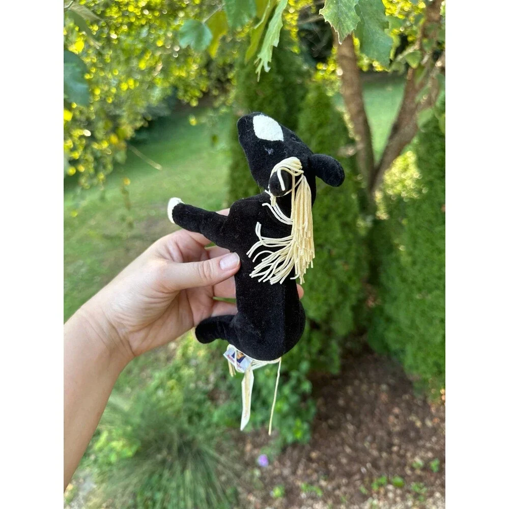 Manhattan Toy Co Prancing Ponies Vintage Black Horse Small Plush Stuffed Animal